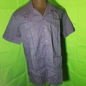 Vatpave Guayabera Mens L Cuban Short Sleeve Button Up Dress Shirt Beach Wedding